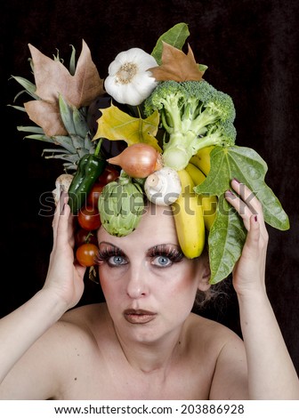 Beautiful Young Woman with healthy food. Vegetables. Dieting concept .Diet.