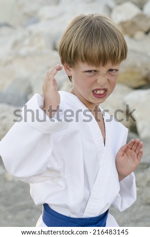 Young boy practicing martial arts