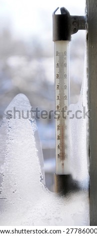 Old thermometer shows minus 16 degrees Celsius.