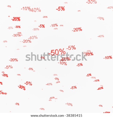 Discount concept. Red figures in front of white background and gray figures marking smaller discount rates