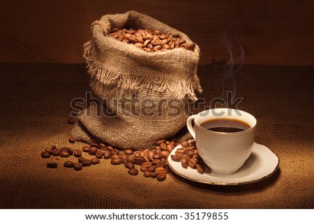 Vintage still life with coffee bag and cup