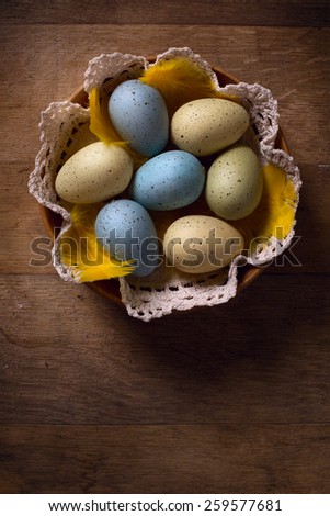 Easter eggs on wooden background