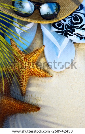 art beach accessories on a deserted tropical beach