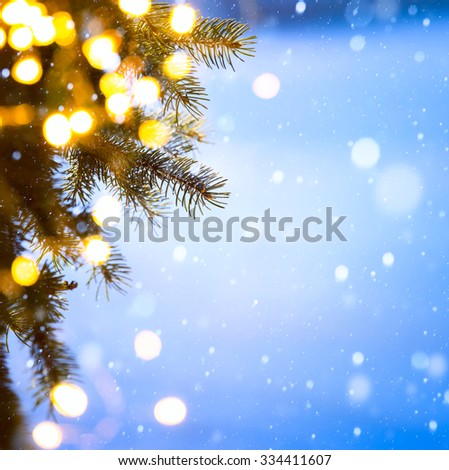 christmas tree lights; blue snow background