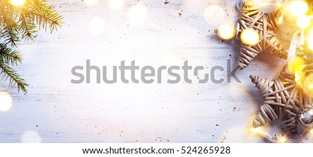 Christmas decoration background;  Christmas tree and holidays ornament