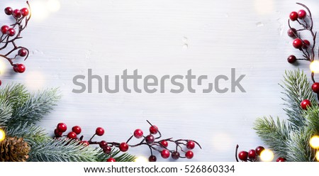 art Christmas holidays composition with Christmas tree decoration on white background and copy space for your text