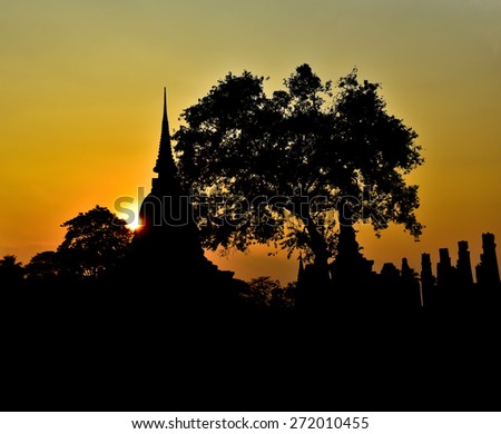 Public place history park Thailand , Pagoda and tress in sunset