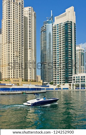 DUBAI, UAE - NOVEMBER 16: Modern buildings in Dubai Marina, on November 16, 2012, Dubai, UAE. In the city of artificial channel length of 3 kilometers along the Persian Gulf.