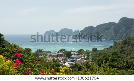 View of the island  Phi Phi Don  from the viewing point,  South of Thailand.