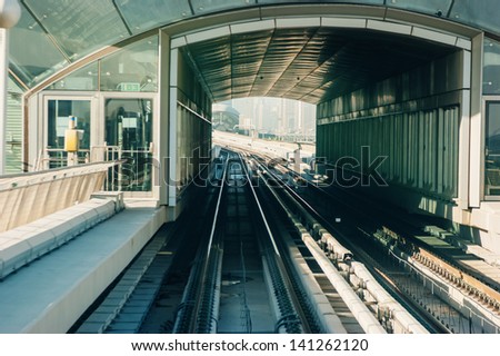 DUBAI, UAE - NOVEMBER 18: Dubai Metro as world's longest fully automated metro network (75 km) on November 18, 2012, Dubai, UAE.