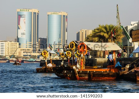 DUBAI, UAE-NOVEMBER 13: Ship in Port Said on November 13, 2012 in Dubai, UAE. The oldest commercial port of Dubai