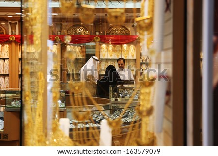 Dubai, Uae - October 28: Gold Market In Dubai On October 28, 2013, Dubai, Uae. The Biggest Market In Dubai