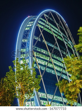 Abu Dhabi, Uae - November 5: The Aldar Headquarters Building Is The First Circular Building Of Its Kind In The Middle East On November 5, 2013 In Abu Dhabi, Uae. Night View
