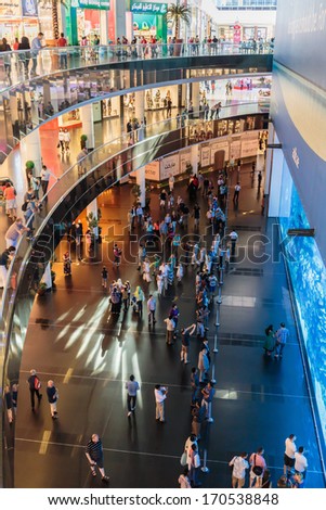 Dubai, Uae - November 9: View Of Dubai Aquarium Inside Dubai Mall On November 9, 2013 In Dubai, Uae. The Aquarium Has The Longest Plexi Glass Tunnel In The World.