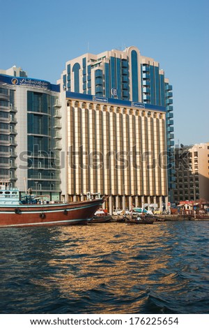 DUBAI, UAE-NOVEMBER 18: Ship in Port Said on November 18, 2012 in Dubai, UAE. The oldest commercial port of Dubai