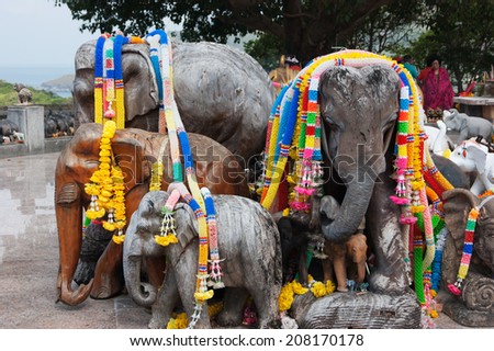 PHUKET, THAILAND - FEBRUARY 13, 2013: Figures of elephants on the viewing platform lighthouse, Phuket Thailand