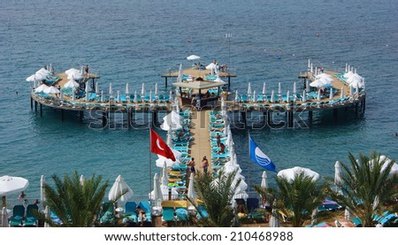 ALANYA, TURKEY - JULY 14: A general view of the hotel Vikingen Quality Resort. Hotel has 450 rooms and 13,000 square meters area on July 14, 2013 in Alanya, Turkey