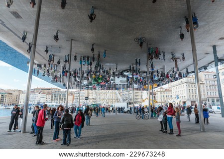 MARSEILLE, FRANCE - NOVEMBER 5, 2014: Norman Foster's pavilion with mirrored ceiling.