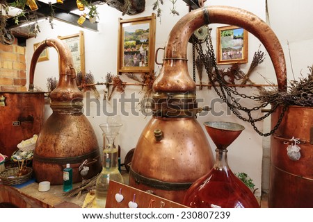 GOURDON, FRANCE - OCTOBER 31, 2014: Ancient perfume laboratory in the village.