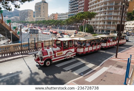 MONTE CARLO, MONACO - NOVEMBER 2, 2014: Excursion train with tourists in Monte Carlo.