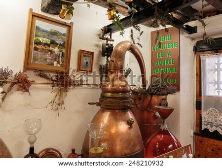 GOURDON, FRANCE - OCTOBER 31, 2014: Ancient perfume laboratory in the village Gourdon, France