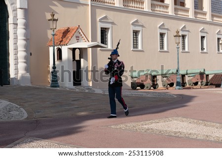 MONTE CARLO, MONACO - NOVEMBER 2, 2014:  Guard of honor at residence of Prince of Monaco.