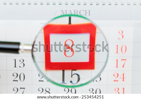 Calendar page with marked date of International Women\'s Day