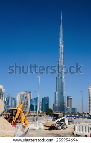 DUBAI, UAE-NOVEMBER 13, 2013: Construction of modern buildings in Dubai, UAE