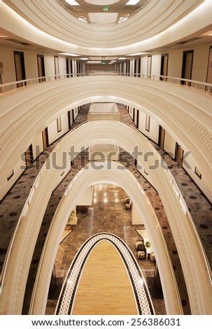 ALANYA, TURKEY - JULY 17: Interior of the hotel Vikingen Quality Resort. Hotel has 450 rooms and 13,000 square meters area on July 17, 2013 in Alanya, Turkey