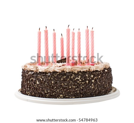 cake chocolate and candles  isolated on white background