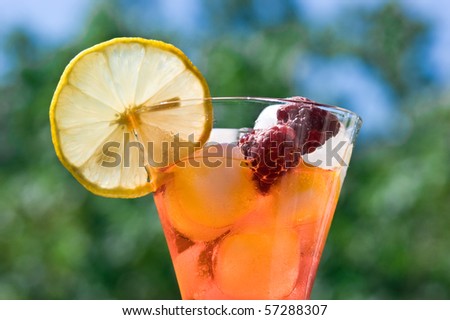 Raspberry cocktail on the background of the garden