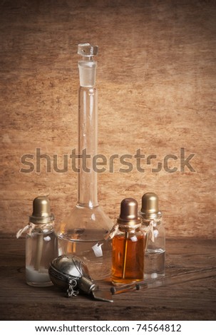 Vials of perfume oils in old fragrance lab