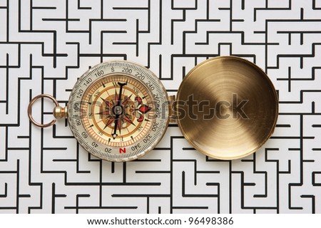 compass on the background of the labyrinth