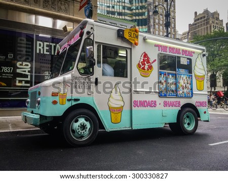 Ice cream truck on a street in New York City - July 15, 2015, 41st Street, Manhattan, New York City, NY, USA