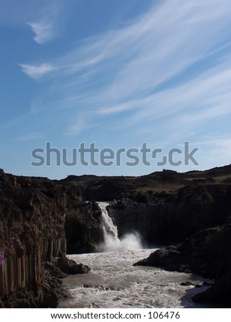 A waterfall in a glacier river in north Iceland called Aldeyjarfoss