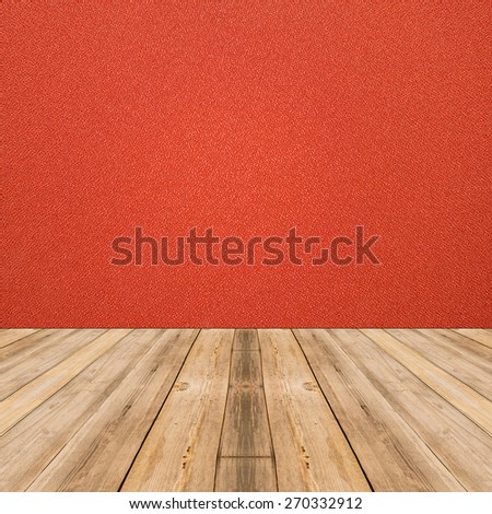 Room interior vintage with red cloth wall and wood floor background
