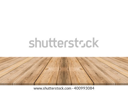 Empty light wood table top isolate on white background. Leave space for placement you background - can be used for display or montage or mock up your products.