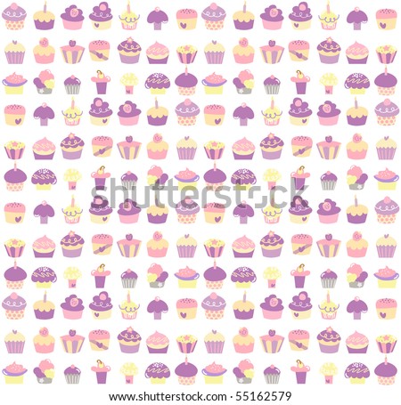 stock vector Seamless background of cute cupcakes in pastel colors