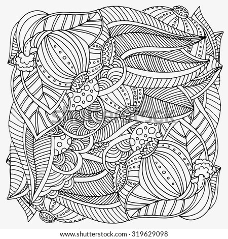 Pattern for coloring book.  Ethnic, floral, retro, doodle, tribal design element. Black and white  background. Zentangle patterns.