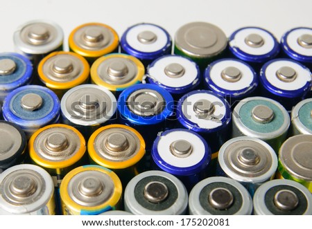 Used rechargeable batteries on white background