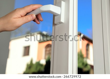 open plastic vinyl window on a background blue sky