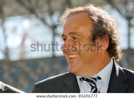 LVIV, UKRAINE - SEPTEMBER 26: UEFA President Michel Platini speaks during a news conference on September 26, 2011 on stadium in Lviv,Ukraine. Platini has arrived  to inspect the building for EURO-2012