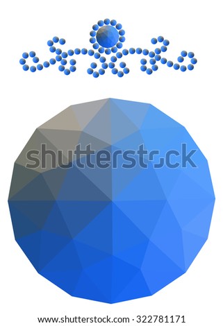 blue topaz sapphire round gem isolated on white background. Blue polygonal sphere with gradient color low poly triangles. pattern of crystals