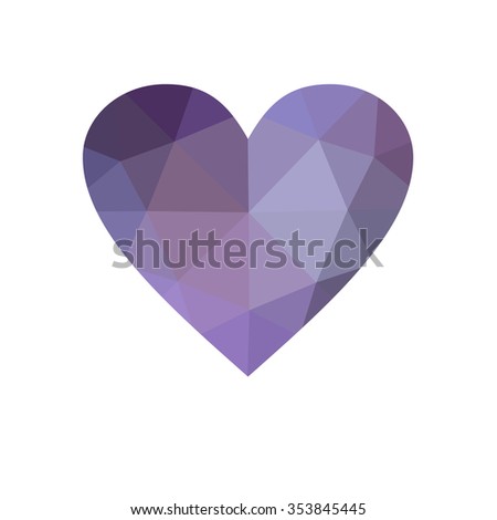 Purple heart isolated on white background. Geometric rumpled triangular low poly origami style gradient graphic illustration. Raster polygonal design for your business.