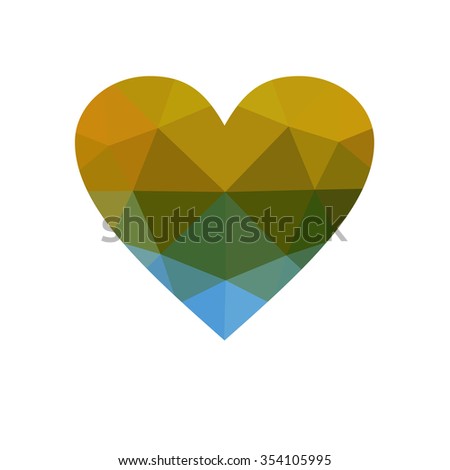 Multicolor heart isolated on white background. Geometric rumpled triangular low poly origami style gradient graphic illustration. Raster polygonal design for your business.
