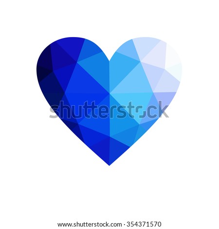 Blue heart isolated on white background. Geometric rumpled triangular low poly origami style gradient graphic illustration. Raster polygonal design for your business.