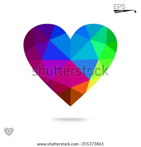 Multicolor heart isolated on white background. Geometric rumpled triangular low poly origami style gradient graphic illustration. Vector polygonal design for your business.