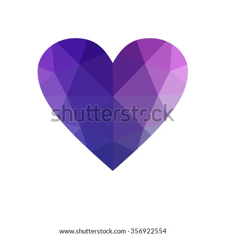 Purple heart isolated on white background. Geometric rumpled triangular low poly origami style gradient graphic illustration. Raster polygonal design for your business.