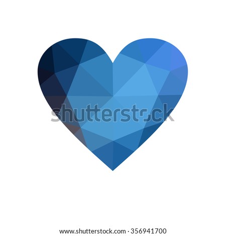 Blue heart isolated on white background. Geometric rumpled triangular low poly origami style gradient graphic illustration. Raster polygonal design for your business.