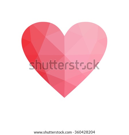 red heart isolated on white background. Geometric rumpled triangular low poly origami style gradient graphic illustration. Raster polygonal design for your business.